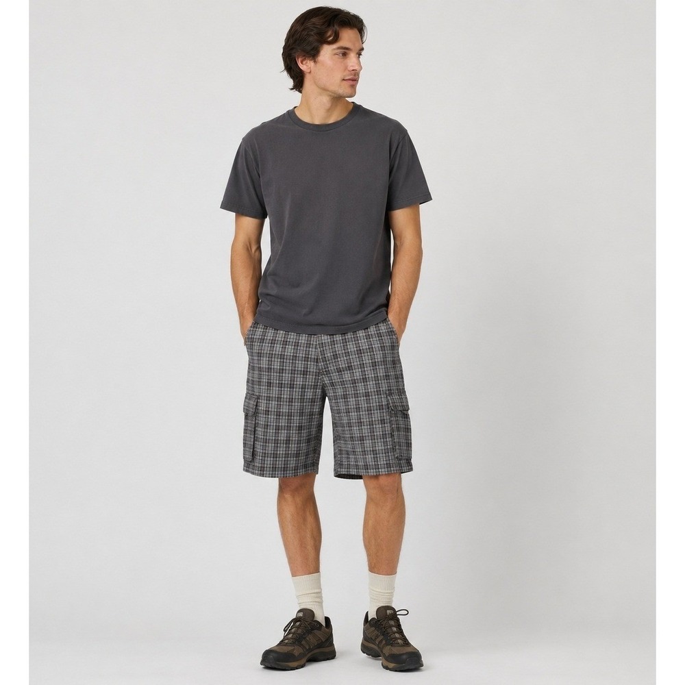 Eddie Bauer Cargo Shorts Mens 35 Brown Plaid Cotton Legend Wash Pockets